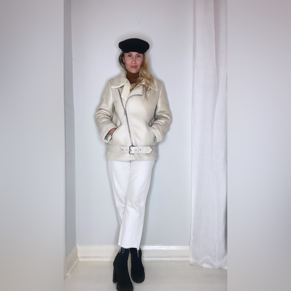 ZARA CREAM WINTER MOTO JACKET - Picture 5 of 10